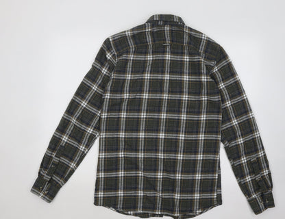 Only & Sons Mens Green Plaid Cotton Button-Up Size S Collared Button