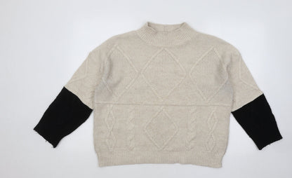 Next Womens Beige Mock Neck Acrylic Pullover Jumper Size S