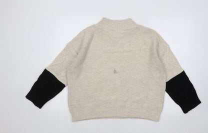 Next Womens Beige Mock Neck Acrylic Pullover Jumper Size S