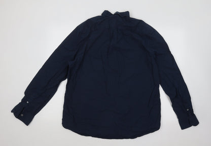 George Mens Blue Geometric Cotton Button-Up Size 16.5 Collared Button