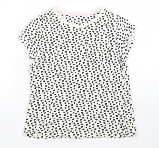 George Girls White Animal Print 100% Cotton Basic T-Shirt Size 8-9 Years Round Neck Pullover