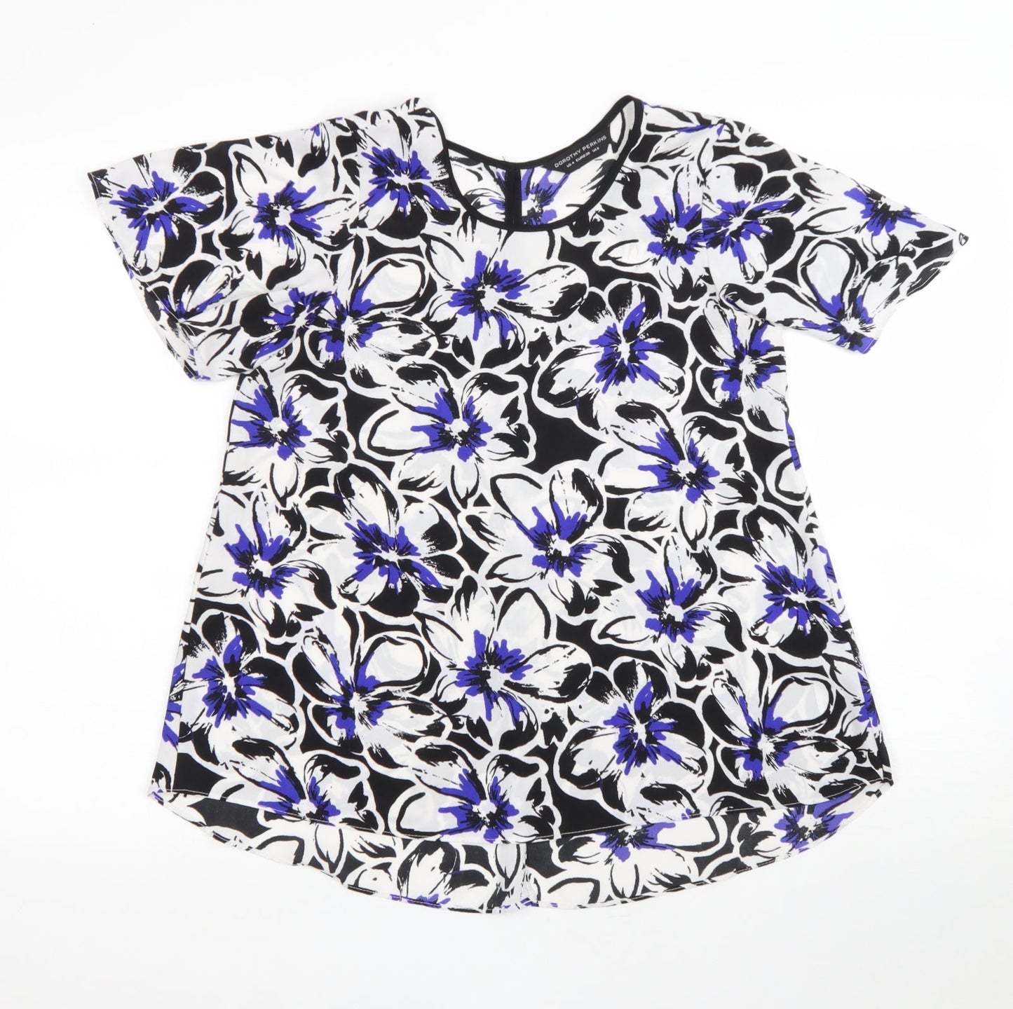 Dorothy Perkins Womens White Floral Polyester Basic T-Shirt Size 8 Round Neck