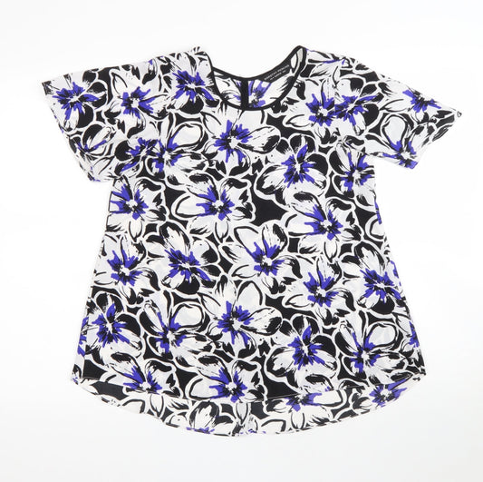 Dorothy Perkins Womens White Floral Polyester Basic T-Shirt Size 8 Round Neck