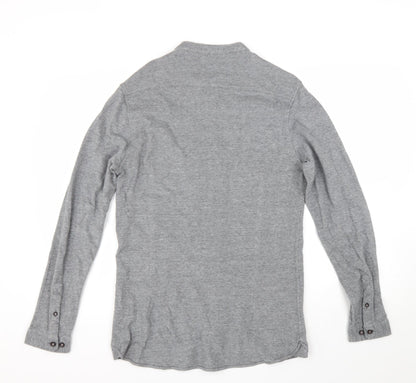 Laundry Mens Grey Cotton Button-Up Size M Roll Neck Button