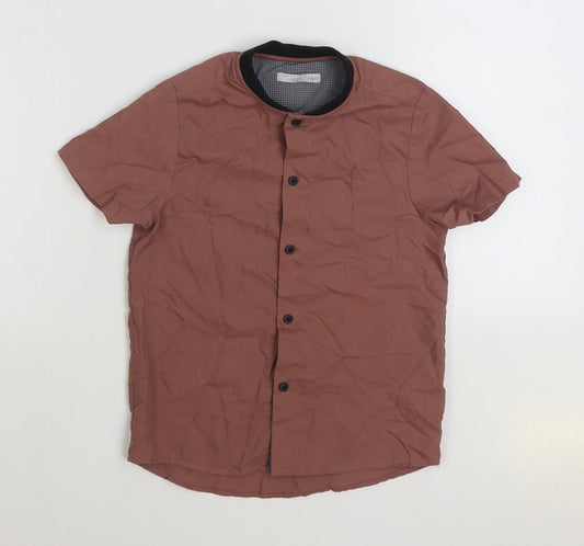NEXT Boys Brown Polyester Basic Button-Up Size 6 Years Round Neck Button