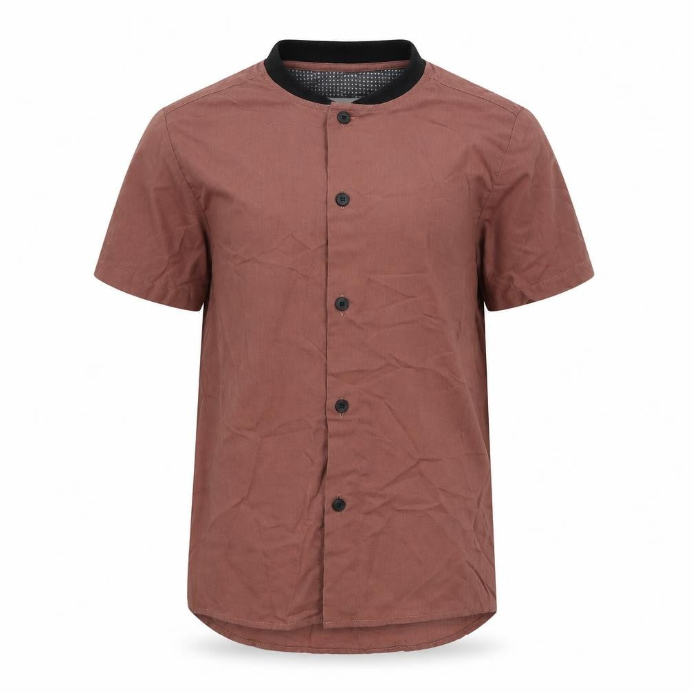 Next Boys Brown Polyester Basic Button-Up Size 6 Years Round Neck Button