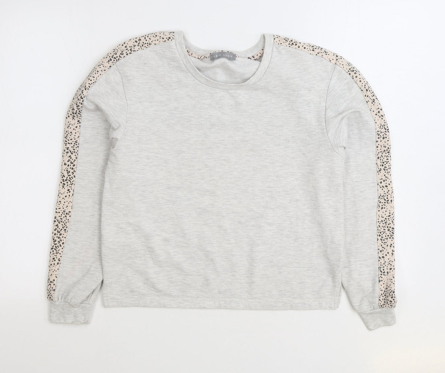 New Look Womens Grey Animal Print Polyester Pullover Sweatshirt Size 8 Pullover - Leopard Print