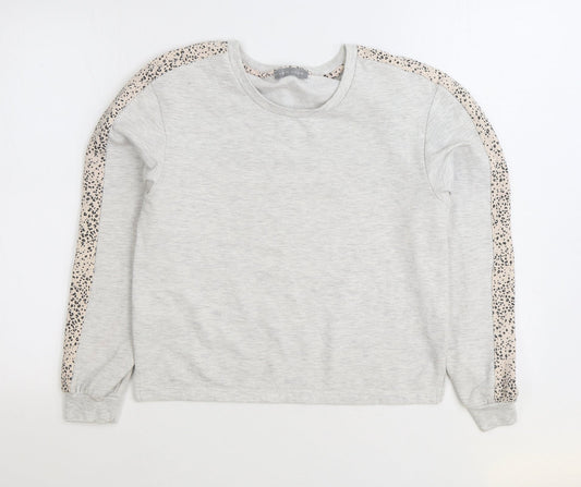 New Look Womens Grey Animal Print Polyester Pullover Sweatshirt Size 8 Pullover - Leopard Print