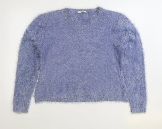 Peacocks Womens Blue Round Neck Nylon Pullover Jumper Size L
