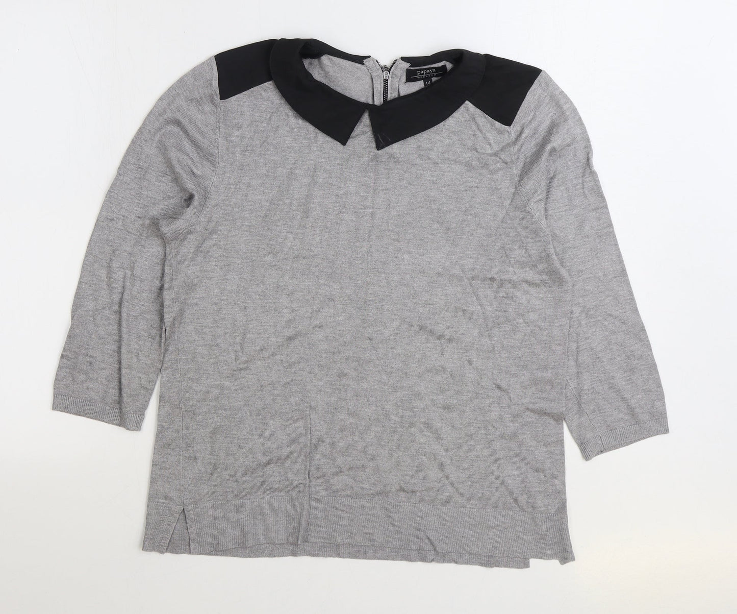 Papaya Womens Grey Collared Viscose Pullover Jumper Size 14