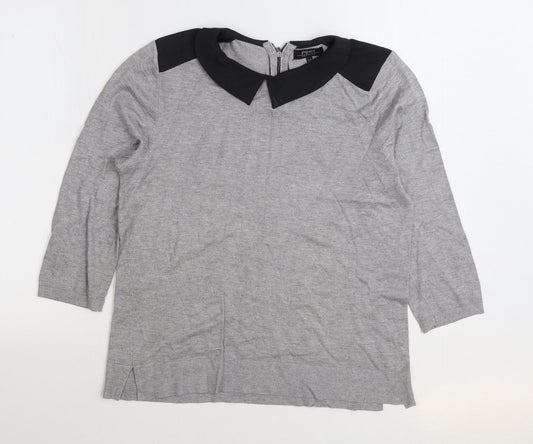 Papaya Womens Grey Collared Viscose Pullover Jumper Size 14