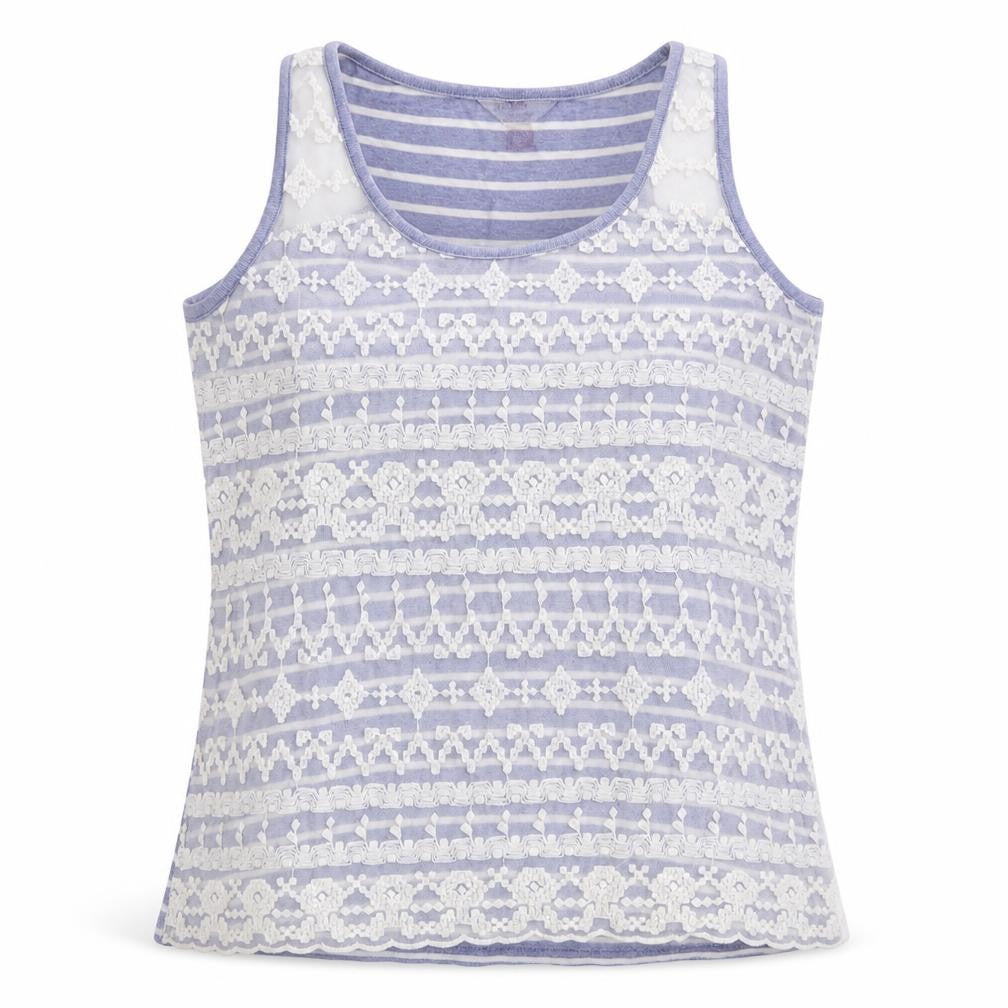 Palmer Womens Blue Striped Cotton Basic Tank Size 14 Scoop Neck - Lace front