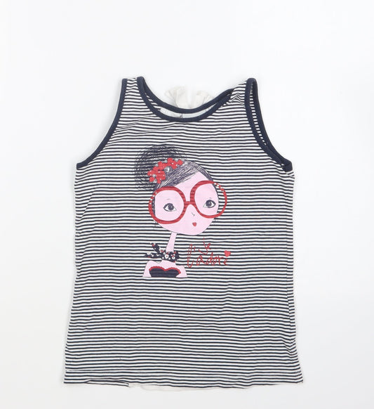 UBS 2 Girls Blue Striped Elastane Basic Tank Size 8 Years Round Neck Pullover