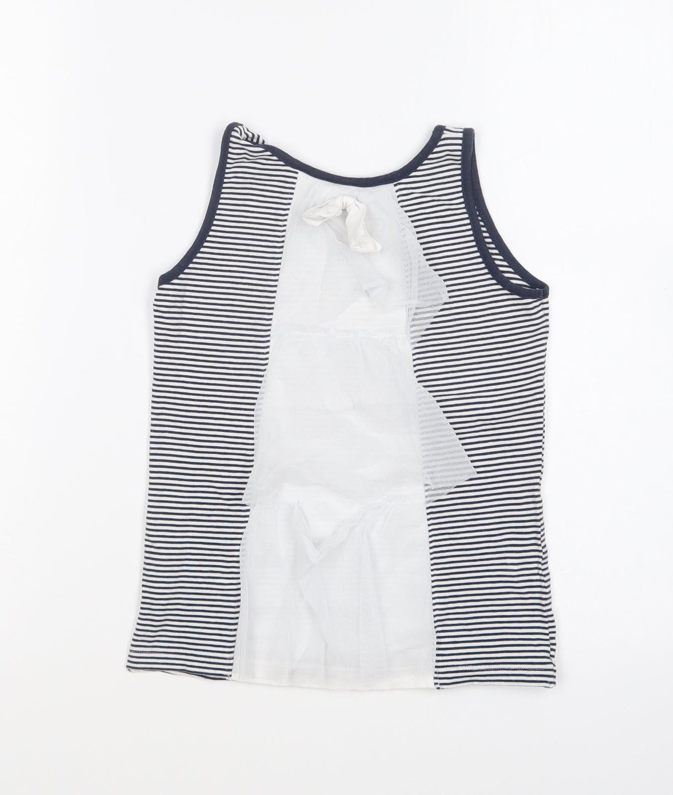 UBS 2 Girls Blue Striped Elastane Basic Tank Size 8 Years Round Neck Pullover