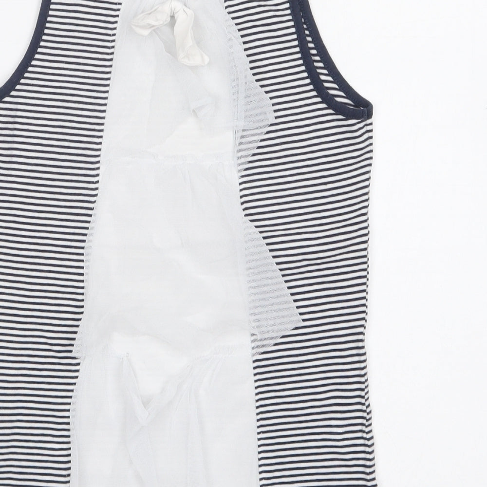 UBS 2 Girls Blue Striped Elastane Basic Tank Size 8 Years Round Neck Pullover