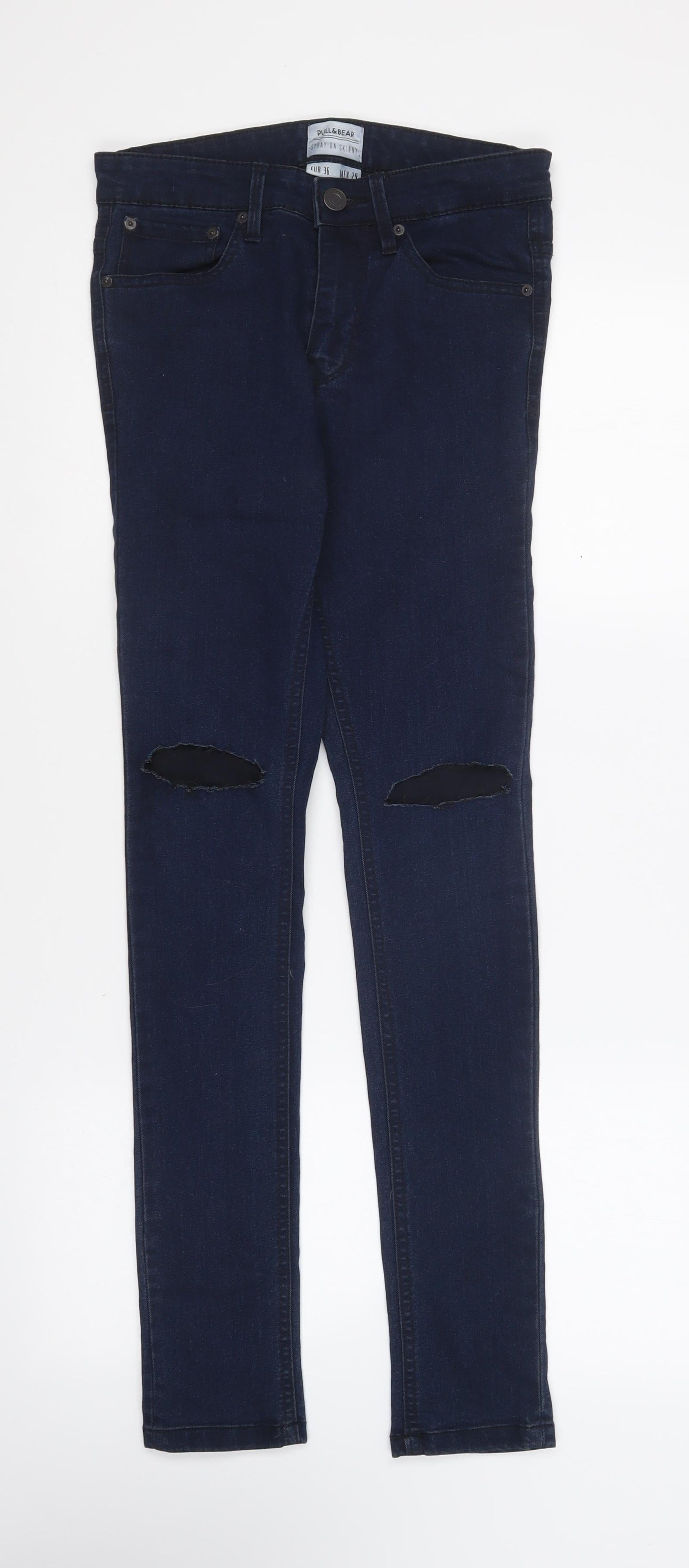 Pull&Bear Womens Blue Acrylic Skinny Jeans Size 8 L29 in Regular Button