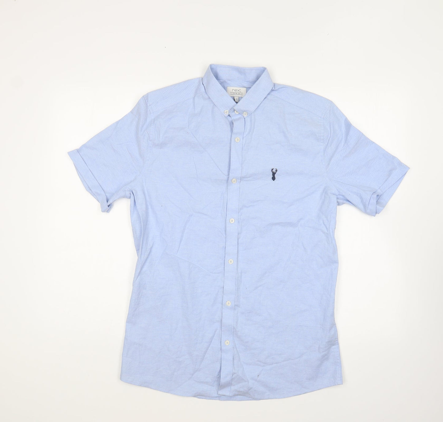 Marks and Spencer Mens Blue Cotton Button-Up Size S Collared Button