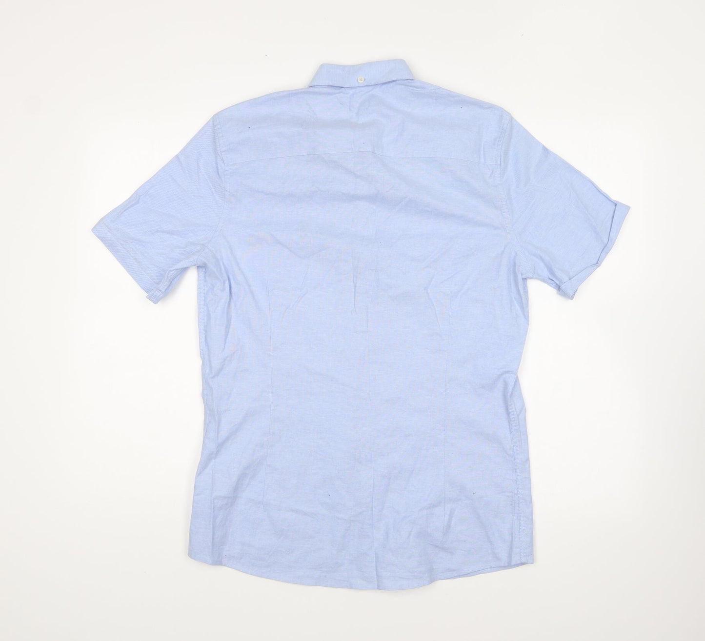 Marks and Spencer Mens Blue Cotton Button-Up Size S Collared Button