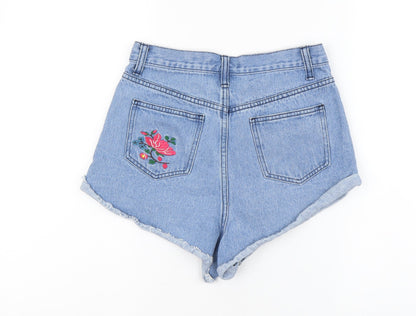 Missguided Womens Blue Cotton Cut-Off Shorts Size 8 L3 in Regular Button