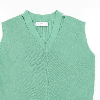 Paisie Womens Green Viscose Basic Tank Size S V-Neck