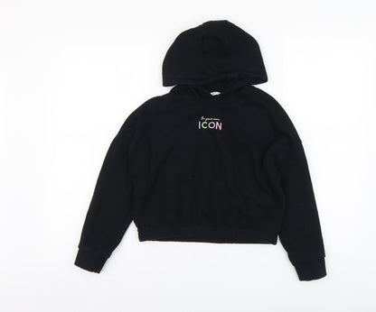 Marks & Spencer Girls Black Cotton Pullover Hoodie Size 9-10 Years Pullover - ICON