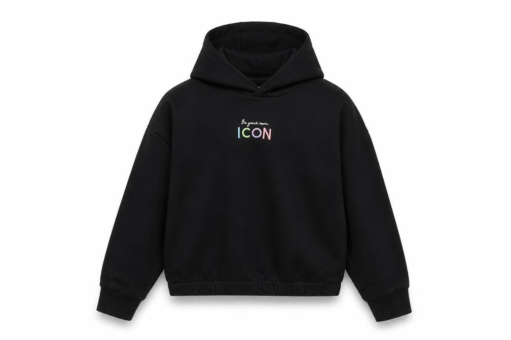 Marks & Spencer Girls Black Cotton Pullover Hoodie Size 9-10 Years Pullover - ICON
