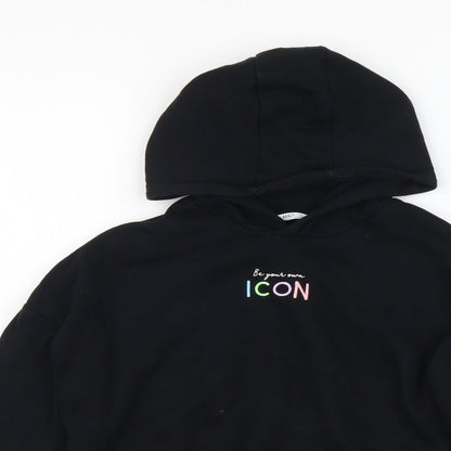Marks & Spencer Girls Black Cotton Pullover Hoodie Size 9-10 Years Pullover - ICON