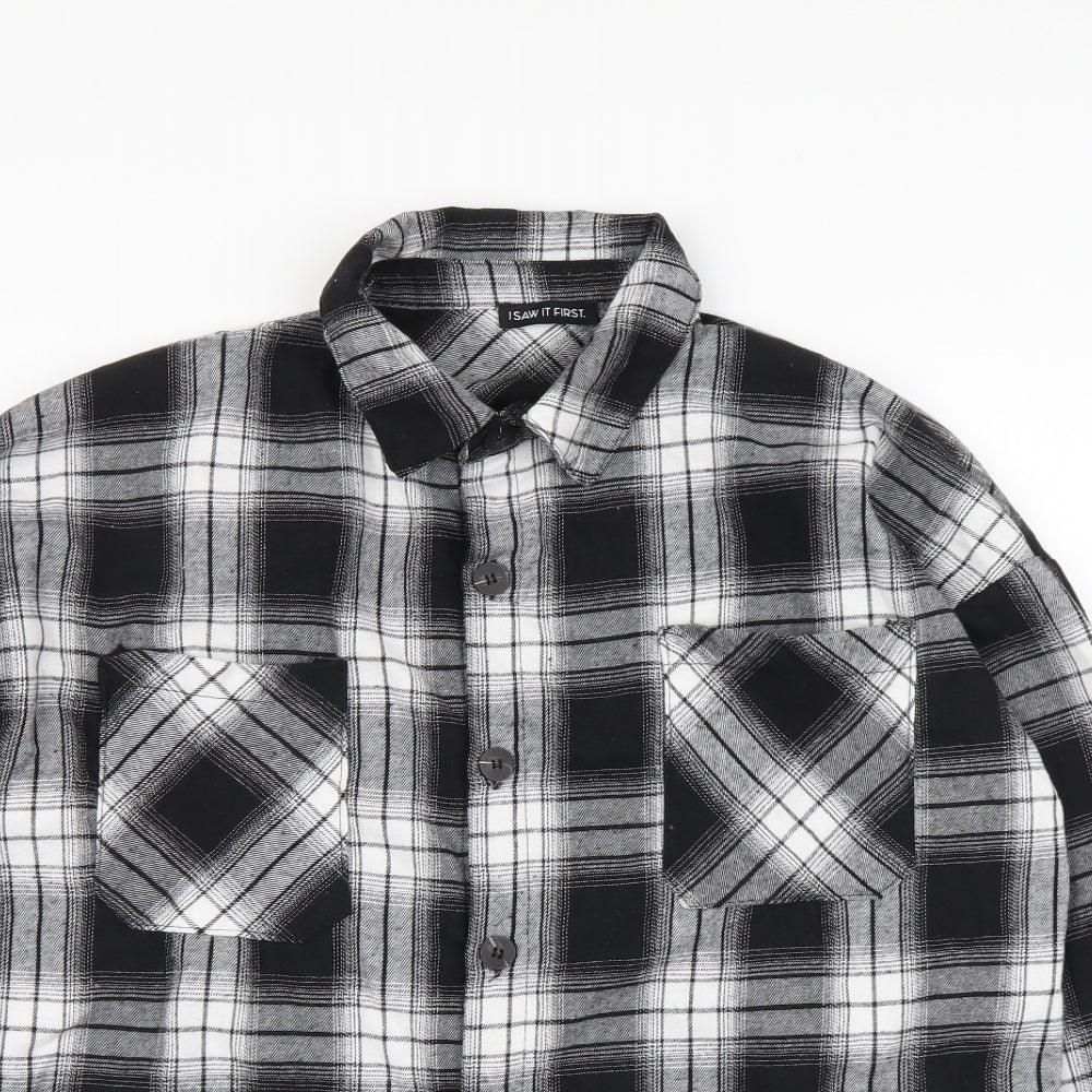 I SAW IT FIRST Mens Black Plaid Cotton Button-Up Size S Collared Button