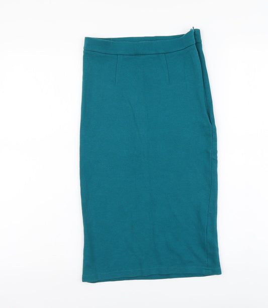 Topshop Womens Blue Cotton Straight & Pencil Skirt Size 8 Buckle