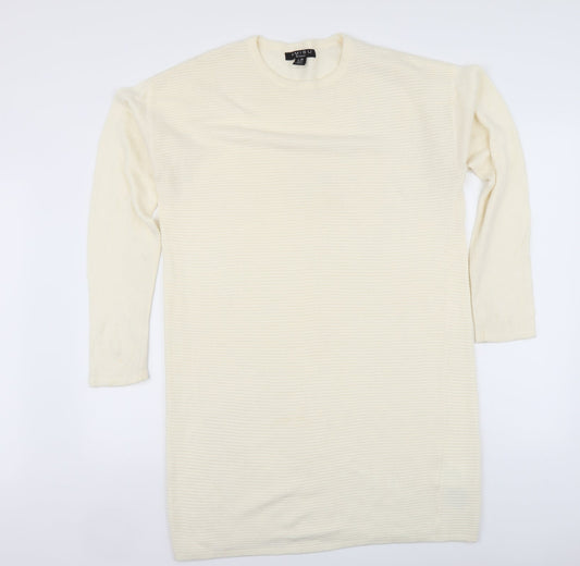 Amisu Womens Ivory Round Neck Acrylic Tunic Jumper Size M