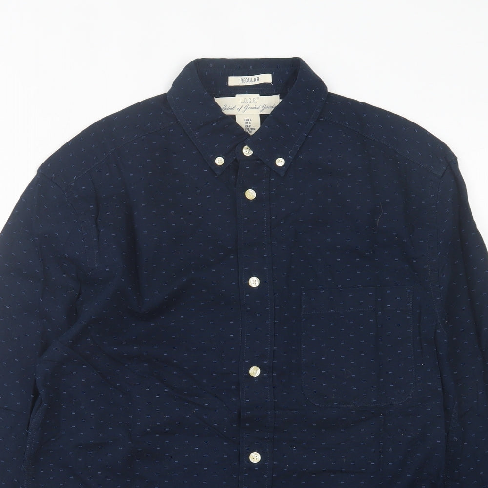 H&M Mens Blue Geometric Cotton Button-Up Size S Collared Button