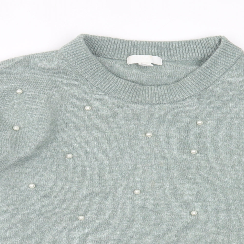 H&M Womens Green Crew Neck Acrylic Pullover Jumper Size S