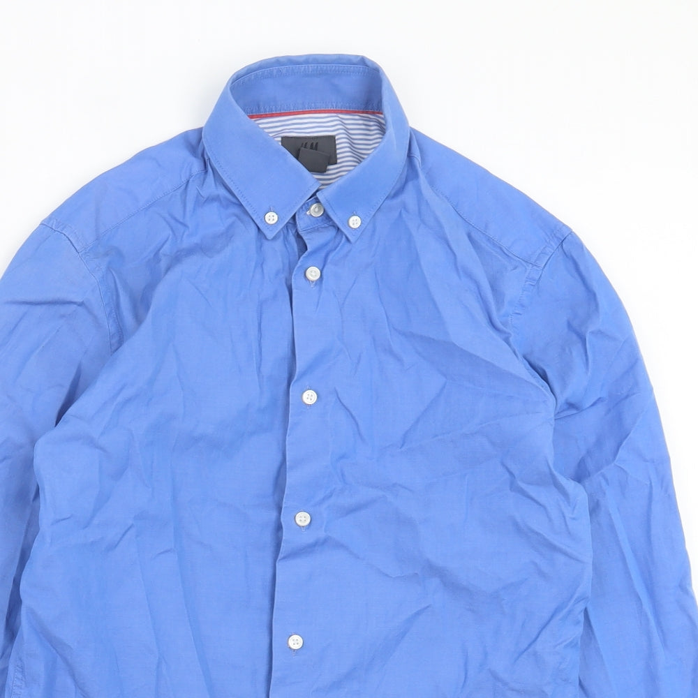 H&M Mens Blue Cotton Button-Up Size S Collared Button