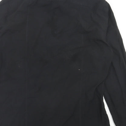 H&M Mens Black Polyester Button-Up Size S Collared Button