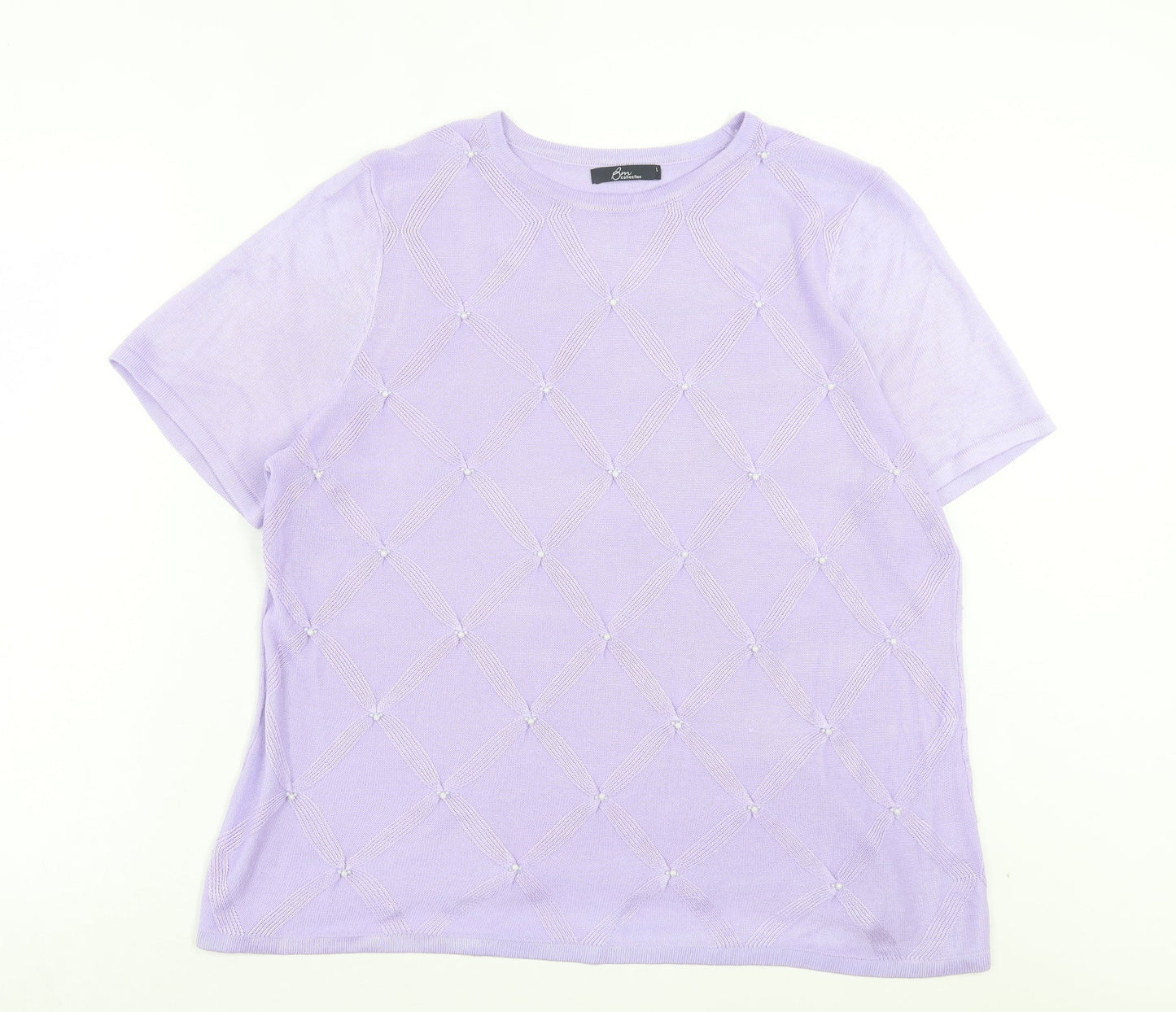 Bonmarch Womens Purple Acrylic Basic T-Shirt Size L Crew Neck