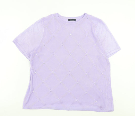 Bonmarch Womens Purple Acrylic Basic T-Shirt Size L Crew Neck