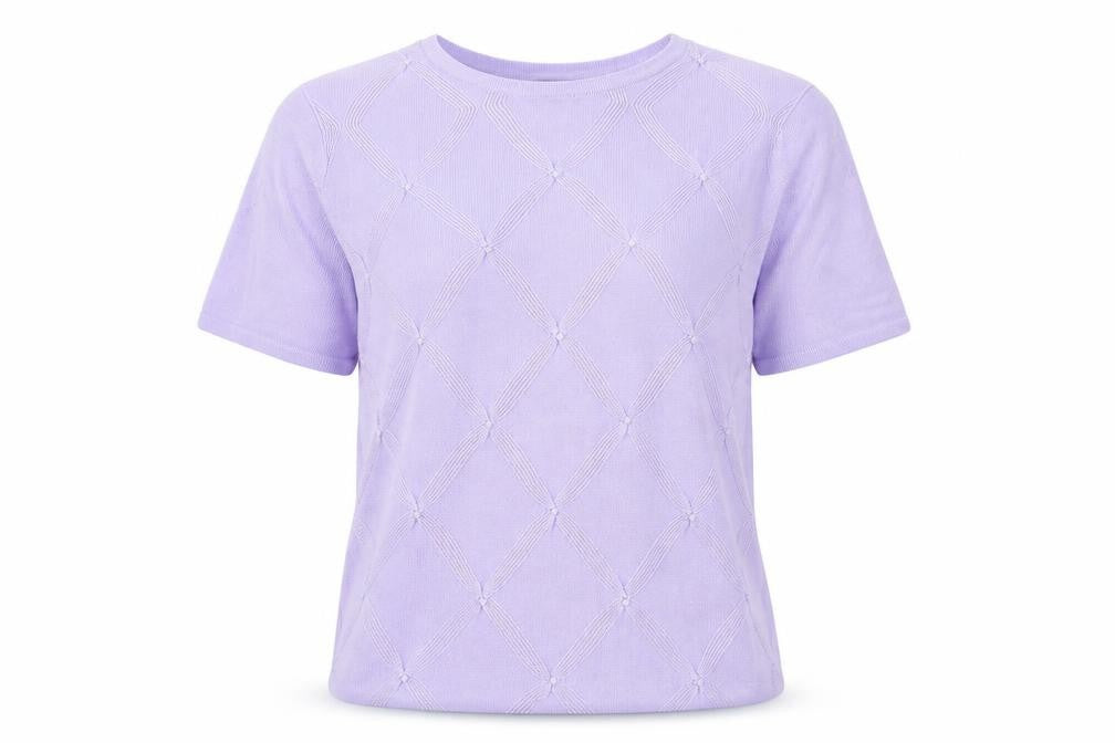 Bonmarché Womens Purple Acrylic Basic T-Shirt Size L Crew Neck