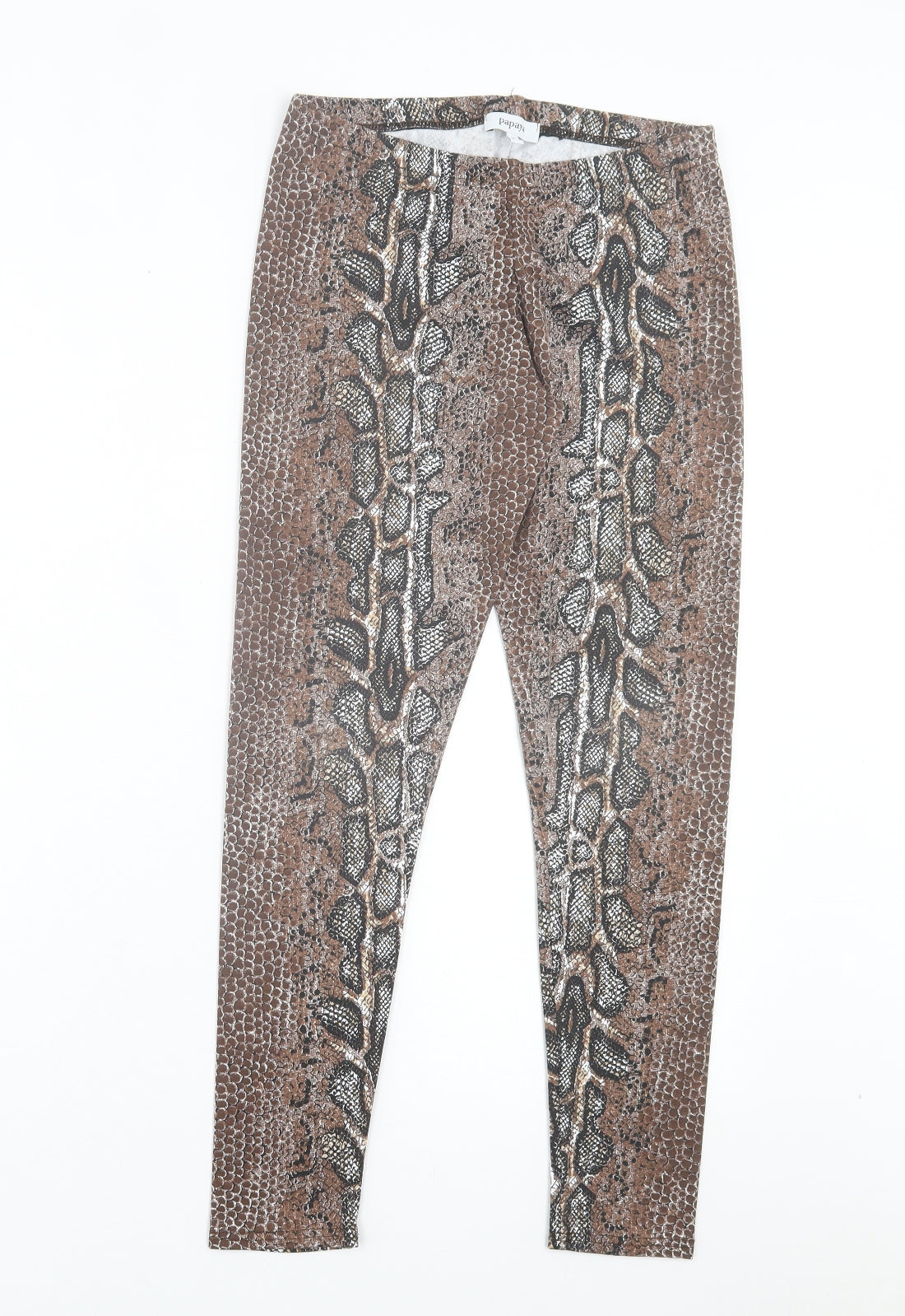 Papaya Womens Brown Animal Print Polyester Capri Trousers Size 10 L27 in Regular - Snake Print