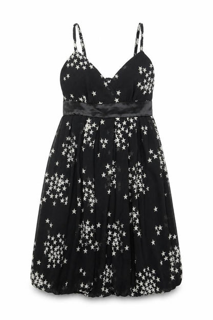 Oli Womens Black Geometric Polyester A-Line Size 10 V-Neck Pullover - Star Pattern