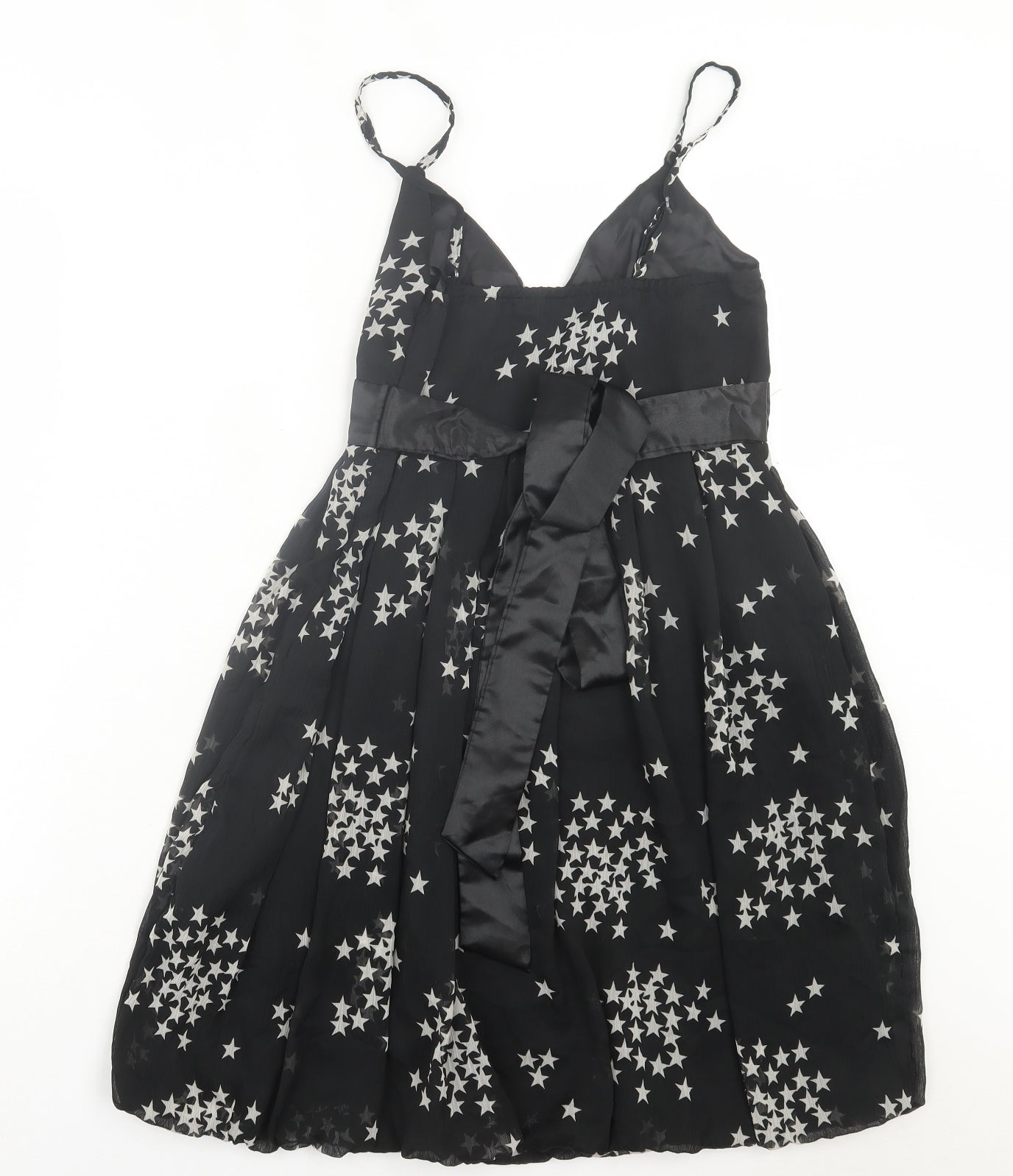 Oli Womens Black Geometric Polyester A-Line Size 10 V-Neck Pullover - Star Pattern