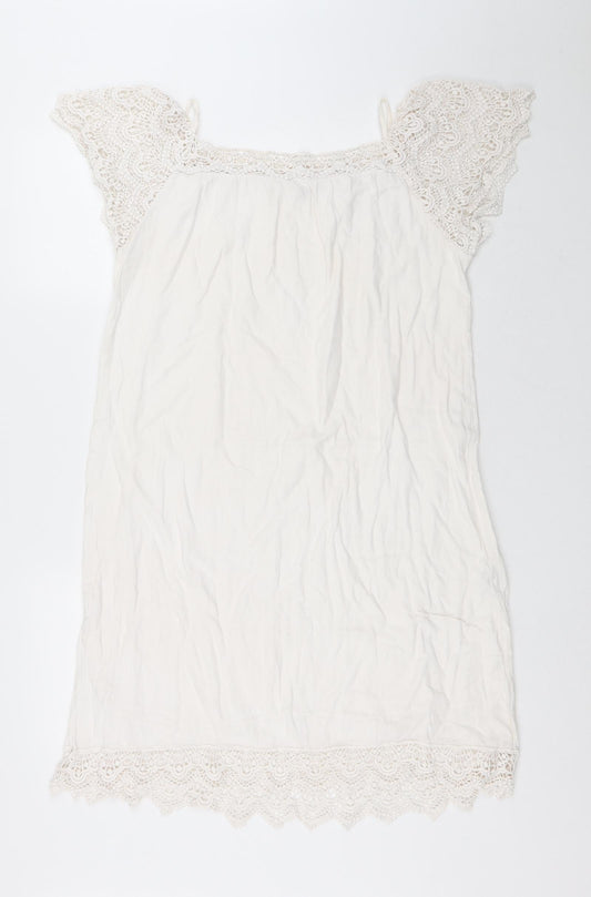 Preworn Womens White Cotton A-Line Size L Square Neck