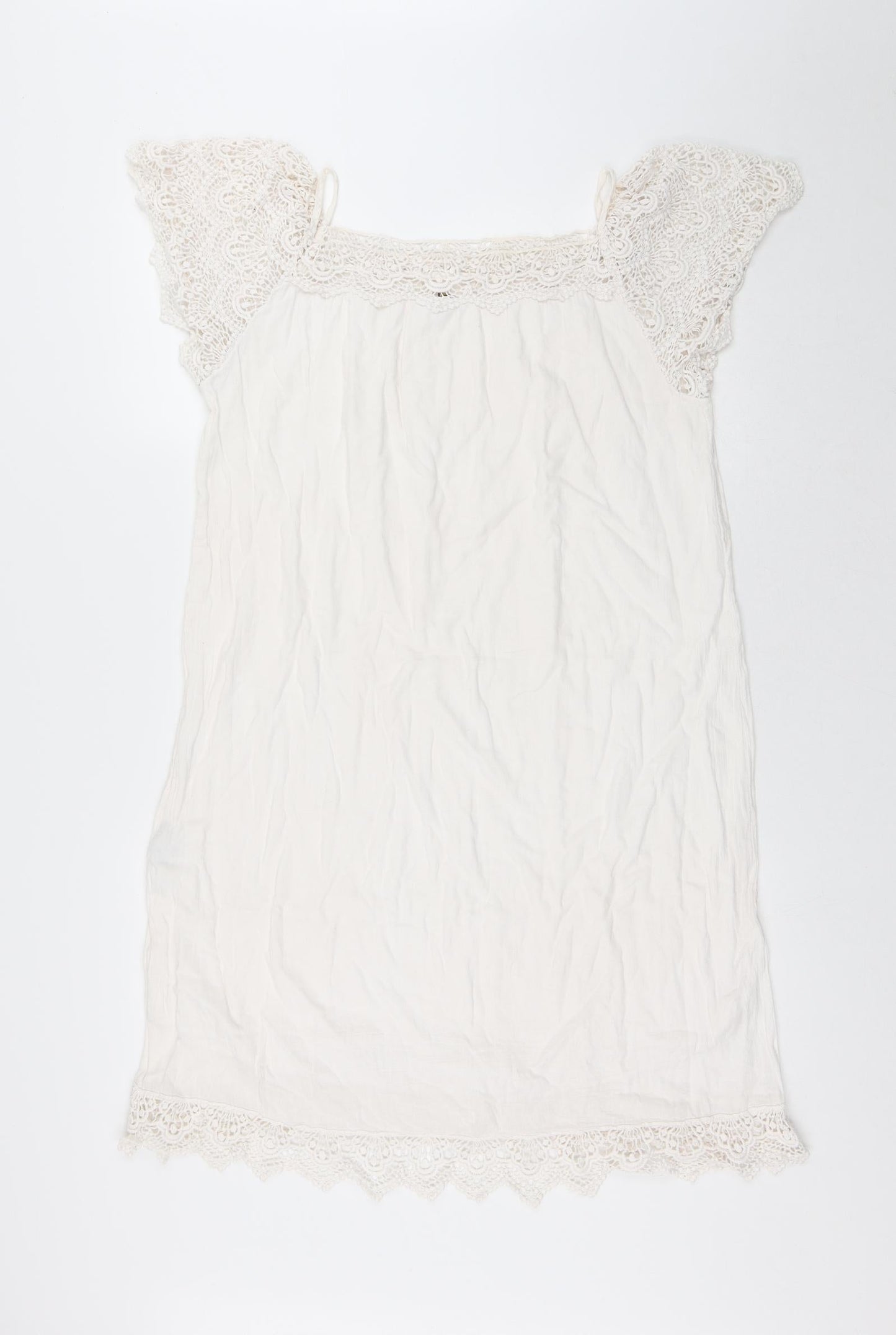 Preworn Womens White Cotton A-Line Size L Square Neck