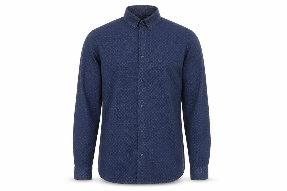 NEXT Mens Blue Geometric Cotton Button-Up Size S Collared Button