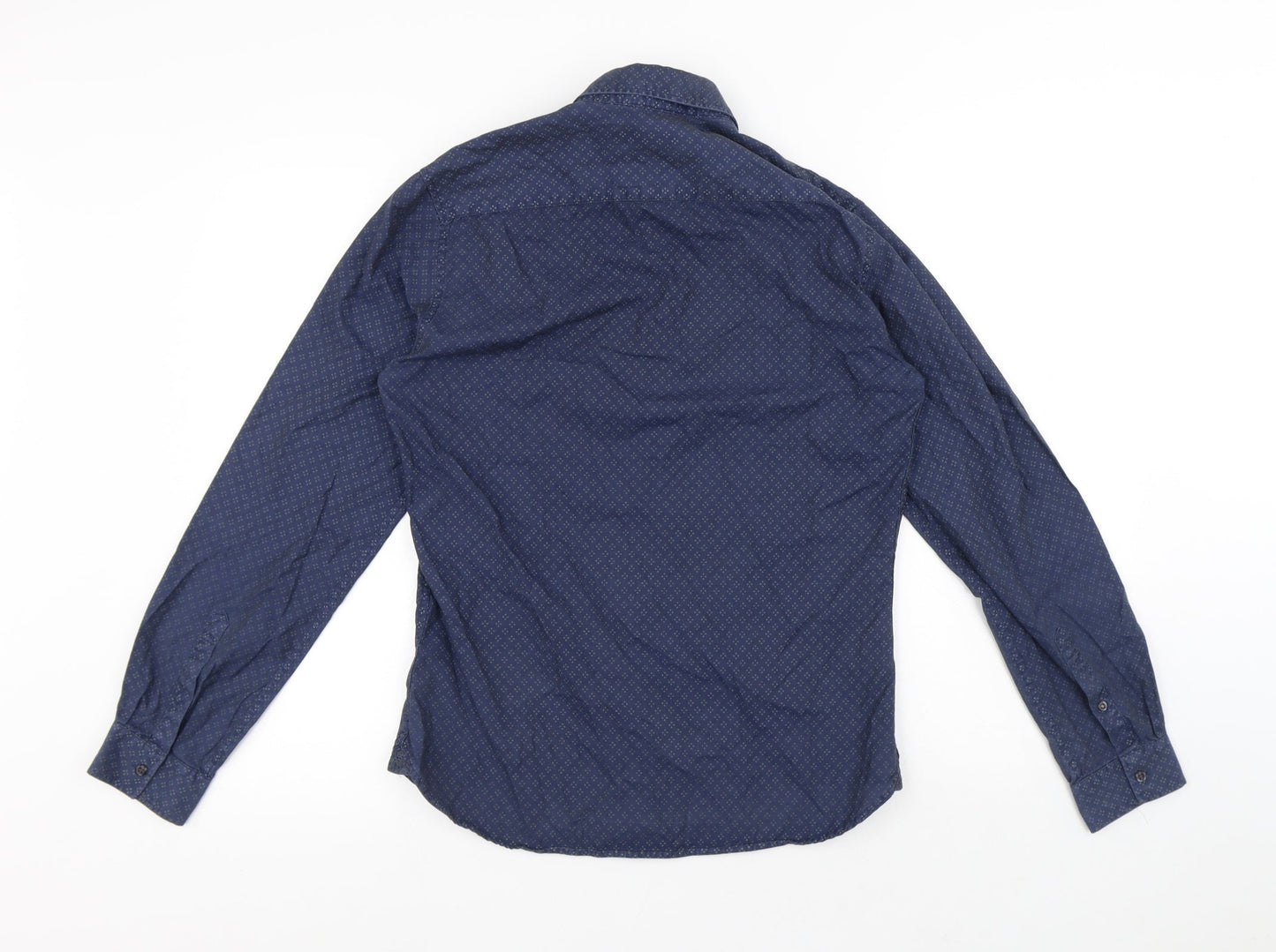 NEXT Mens Blue Geometric Cotton Button-Up Size S Collared Button