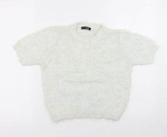Quiz Womens White Round Neck Acrylic Pullover Jumper Size S