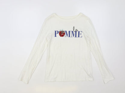 Next Girls White Cotton Pullover T-Shirt Size 12 Years Crew Neck Pullover - La Pomme