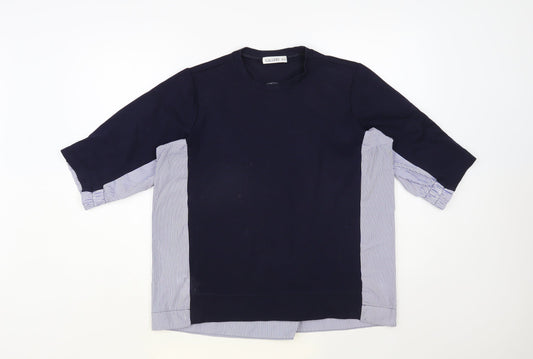 Gallery Womens Blue Striped Viscose Basic Blouse Size M Crew Neck