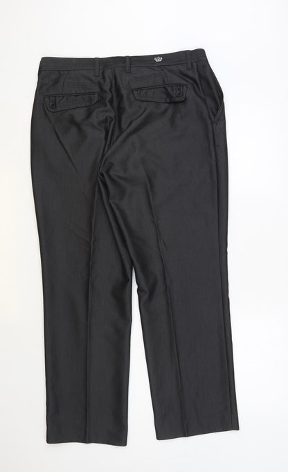Next Mens Grey Striped Polyester Trousers Size 34 in L29 in Regular Button