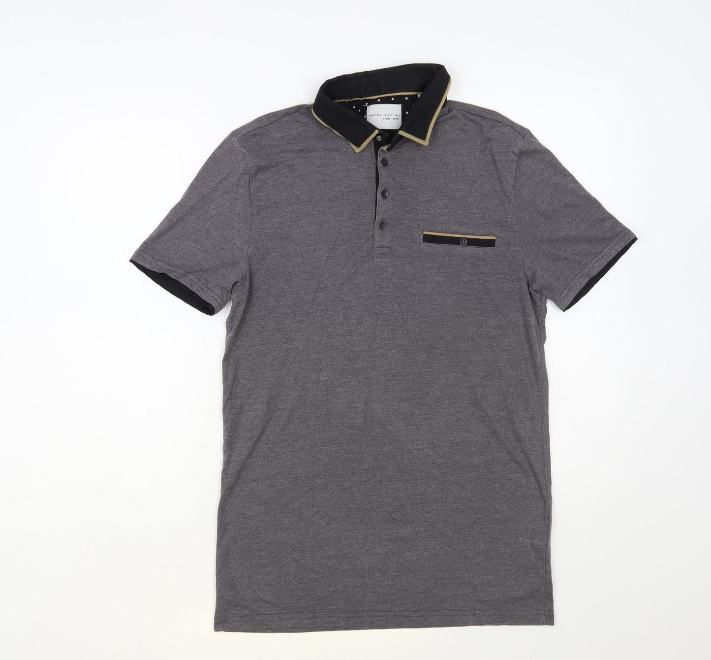 Nineteen Twenty Two Mens Grey Cotton Polo Size S Collared Button