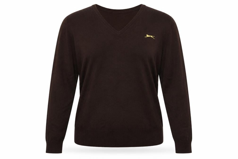 Slazenger Womens Brown V-Neck Acrylic Pullover Jumper Size XL